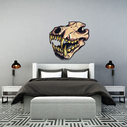 Carnivore skull sticker with detailed teeth and tan-and-black illustration