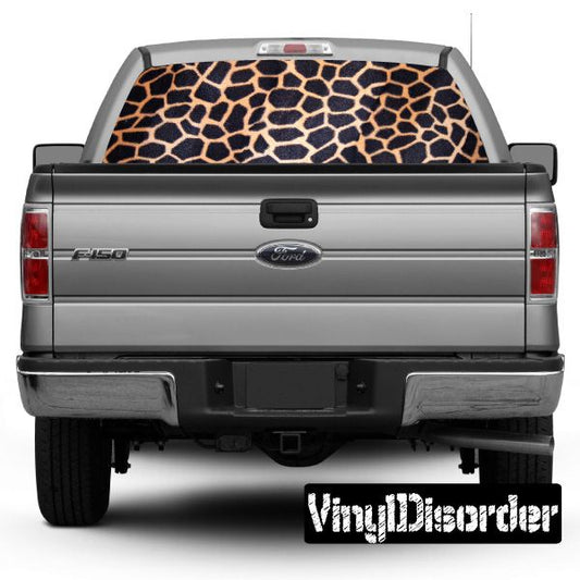 Leopard animal print rear window graphic for vehicle, black and tan pattern