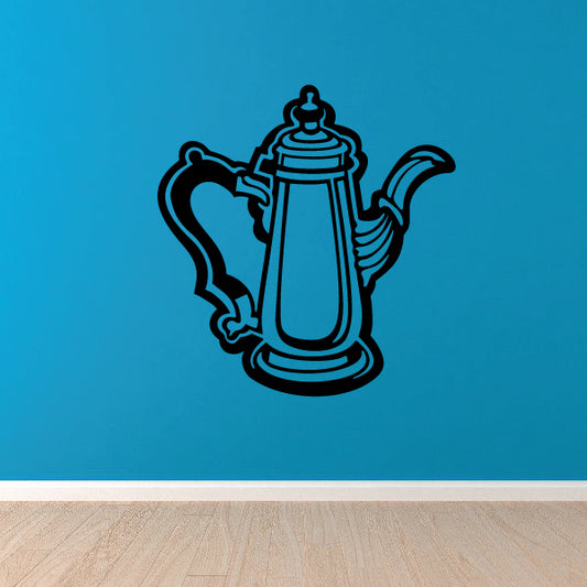 Antique tea pot decal with line-art teapot and spout, dark blue outline