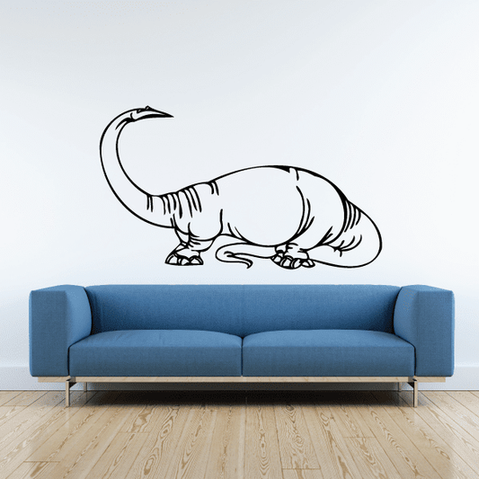 Apatosaurus dinosaur wall decal: black and white line art of apatosaurus standing