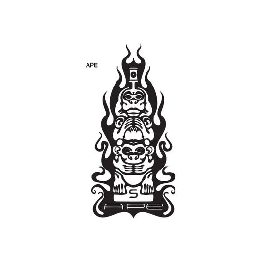 Ape decal with black stylized ape face in flames, centered graphic