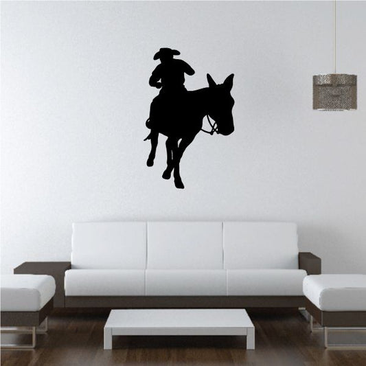 Cowboy riding horse wall decal, black silhouette