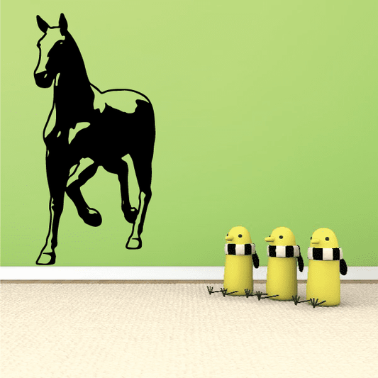 Handsome horse decal featuring a bold black standing horse silhouette with raised front leg