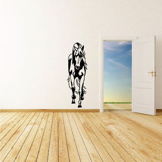 Horse mare wall decal with black silhouette and decorative mane details