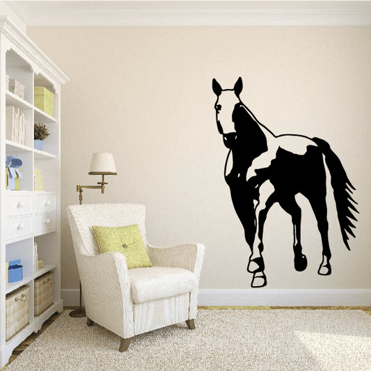 Stallion wall decal, black horse silhouette with front-facing stance and detailed mane.