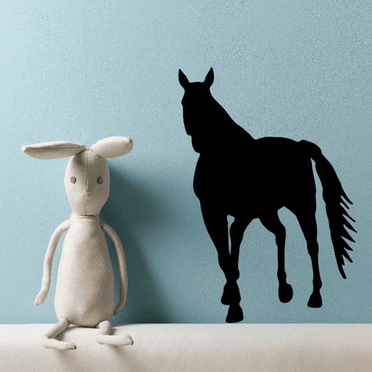 Horse silhouette wall decal, black approaching stallion figure