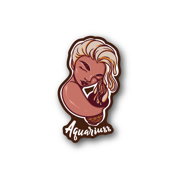 Aquarius zodiac vinyl sticker of blonde-haired woman face with Aquarius script