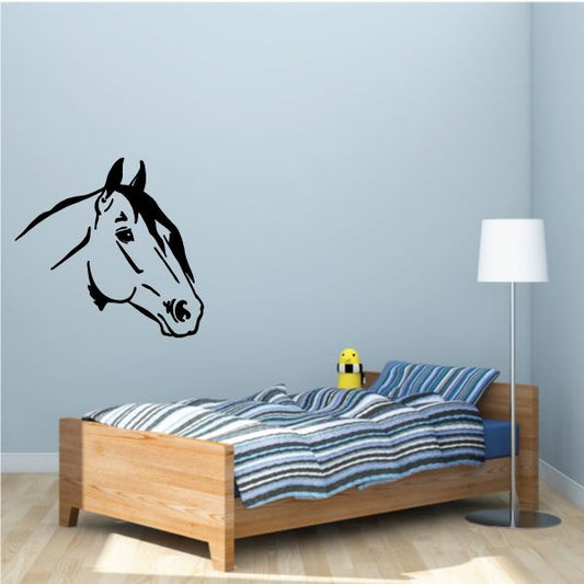 Arabian horse head decal, black silhouette with detailed mane and eye