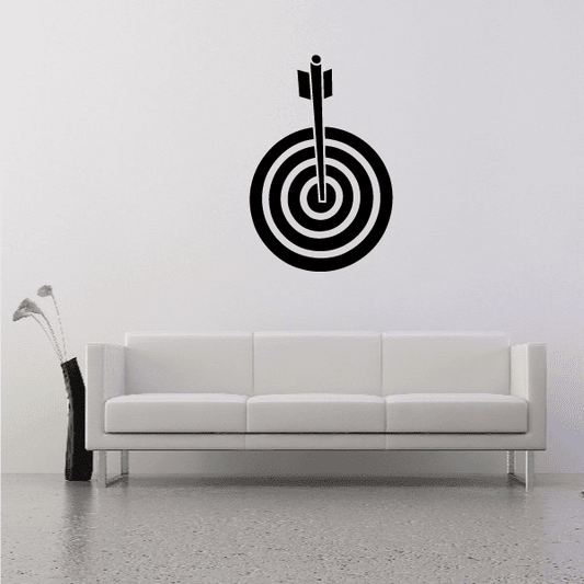 Black archery target decal with bullseye rings and vertical arrow