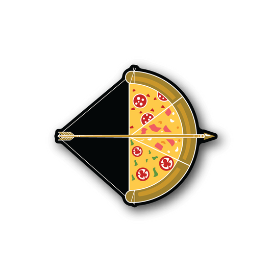 Pizza target archery vinyl sticker with arrow and pepperoni slice design