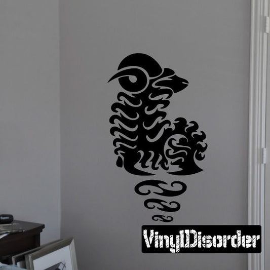 Tribal ram decal, black silhouette with swirling tribal patterns