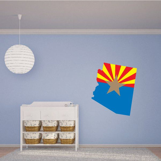 Arizona state flag map sticker with red and yellow sunburst star