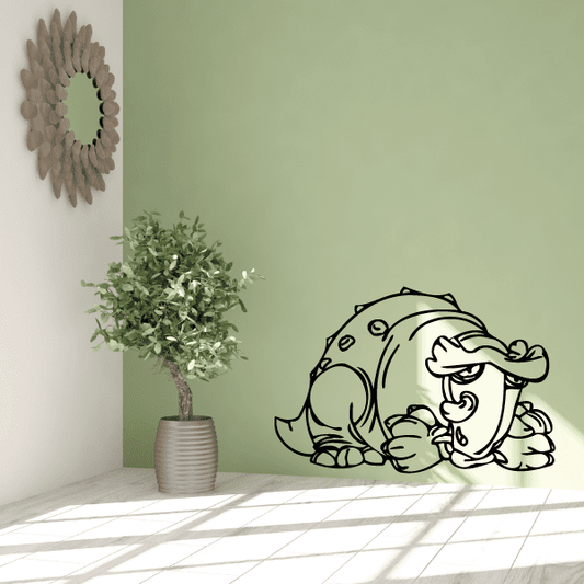 Armored dinosaur wall decal with clawed dinosaur and small cartoon rider