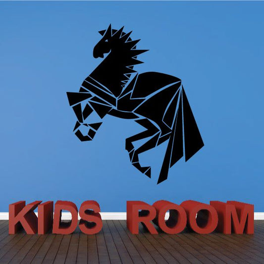 Armored horse decal with geometric black horse and KIDS ROOM text