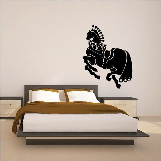 Armored Roman horse decal, black silhouette with helmeted rider and spiked head crest