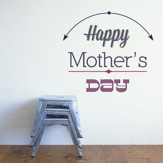 Happy Mother’s Day wall decal with blue text, red arrows, and arch banner