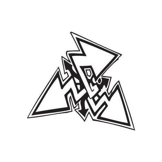 Graffiti arrow decal with layered black-outlined arrows on white