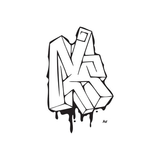 Graffiti art decal with bold black-and-white abstract tag design