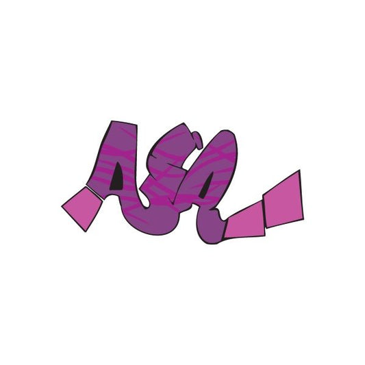 Purple graffiti style sticker lettering