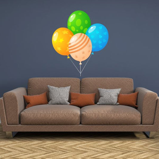 Balloons sticker set with multicolor tied latex balloons, including green, blue, yellow