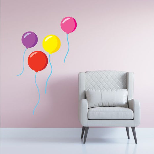Loose balloons sticker with red, yellow, purple, and pink balloons and blue strings