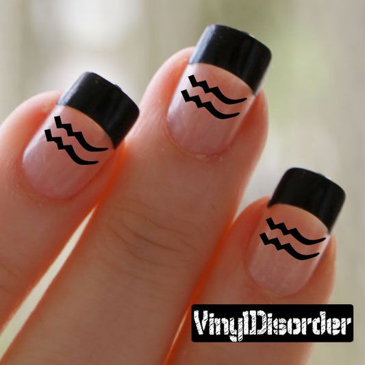 Vinyl fingernail stickers with black zigzag wave smile design on nails