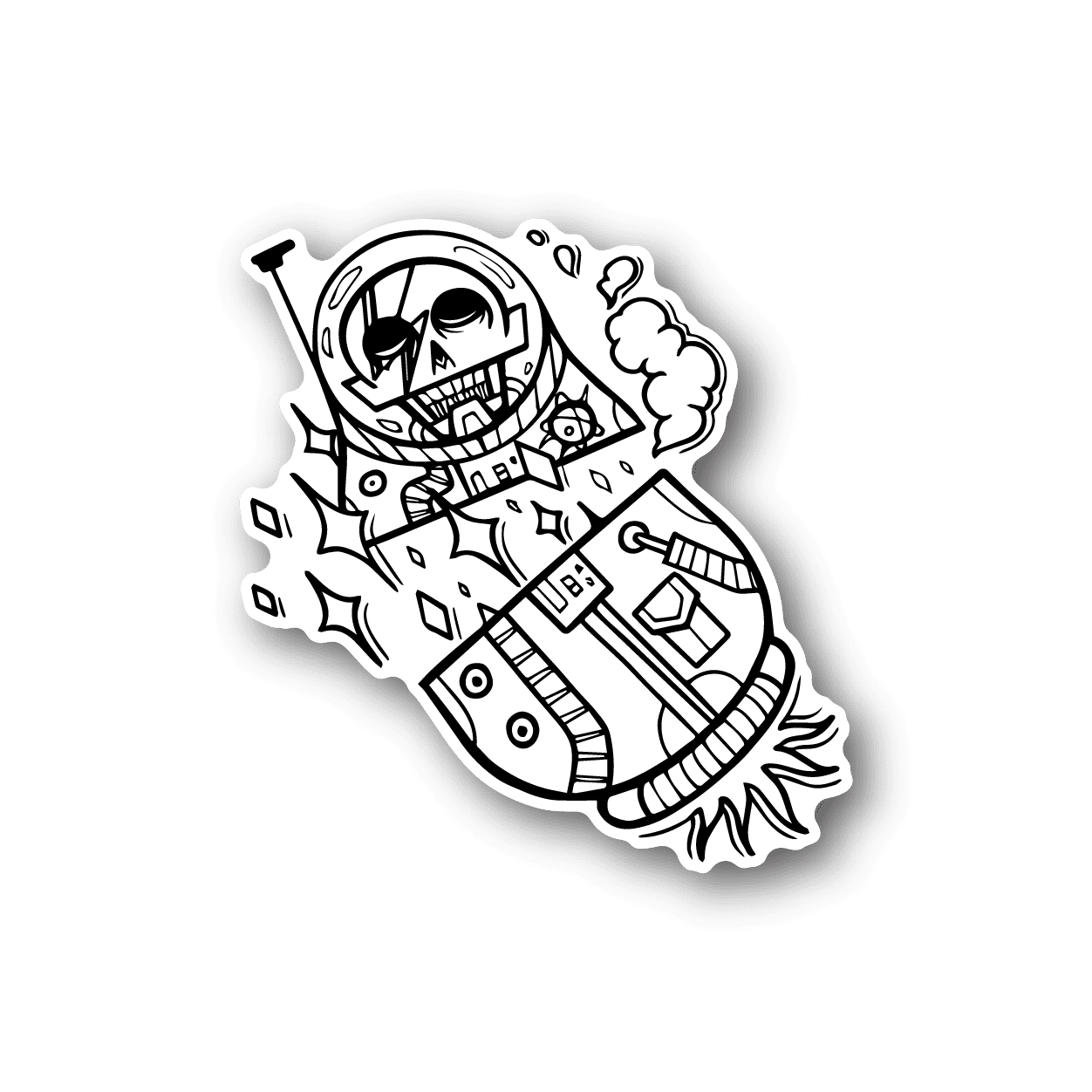 Astronaut alien sticker with white line-art astronaut in a space suit
