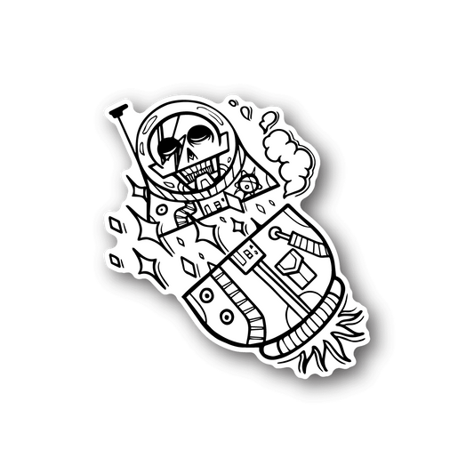 Astronaut alien sticker with white line-art astronaut in a space suit
