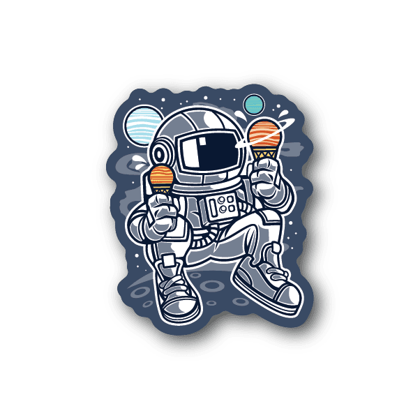 Astronaut vinyl sticker holding an ice cream cone, dark blue suit and boots