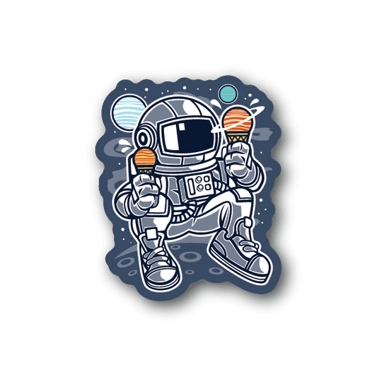 Astronaut vinyl sticker holding an ice cream cone, dark blue suit and boots