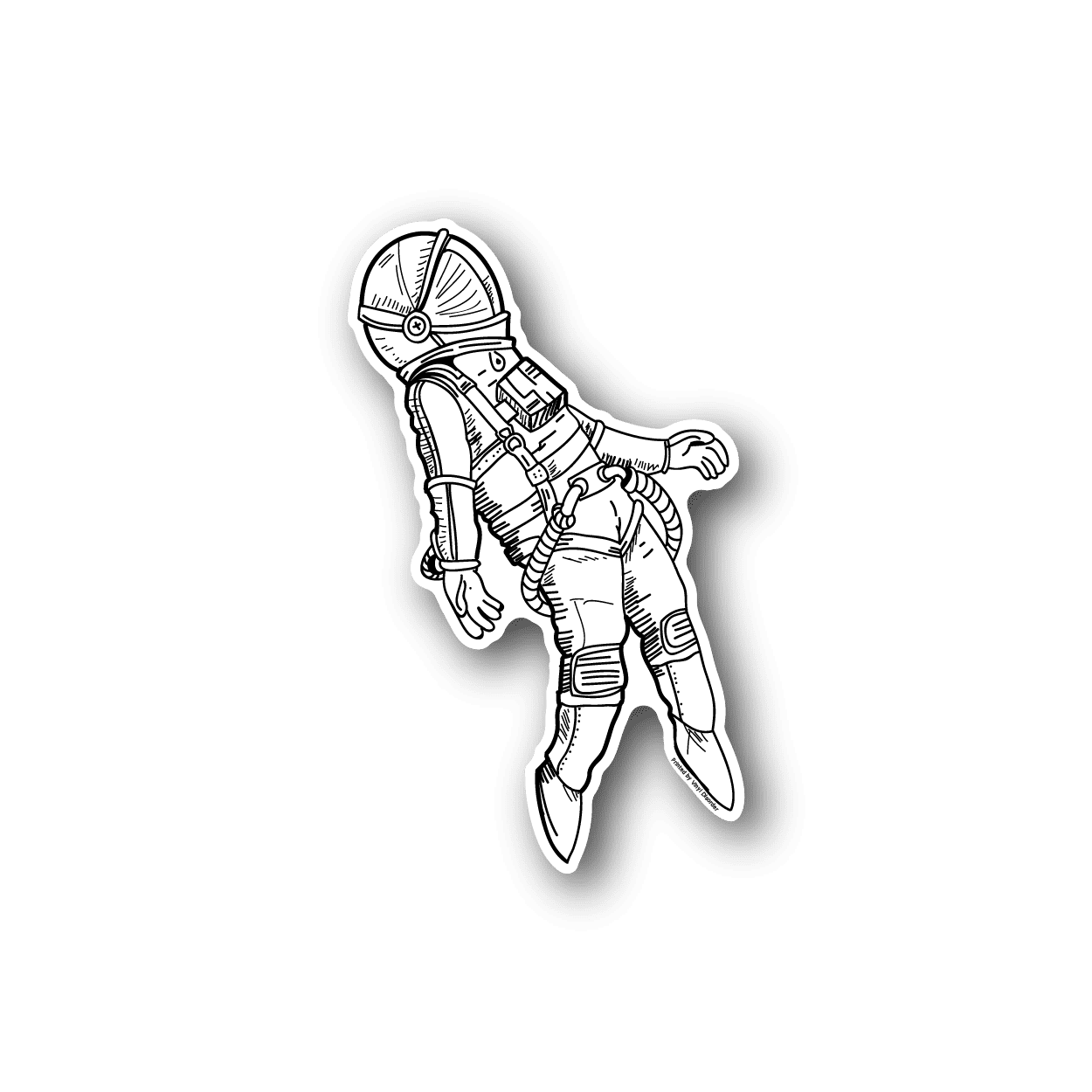 Astronaut floating vinyl sticker, white outline astronaut in space suit