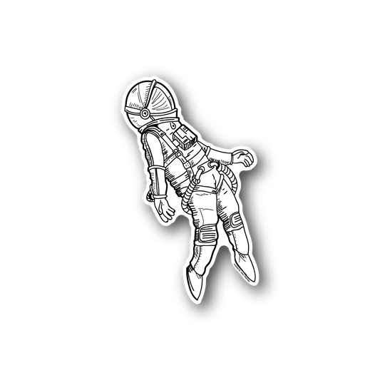 Astronaut floating vinyl sticker, white outline astronaut in space suit