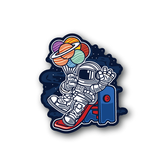 Astronaut sliding vinyl sticker with colorful planet rings and space suit