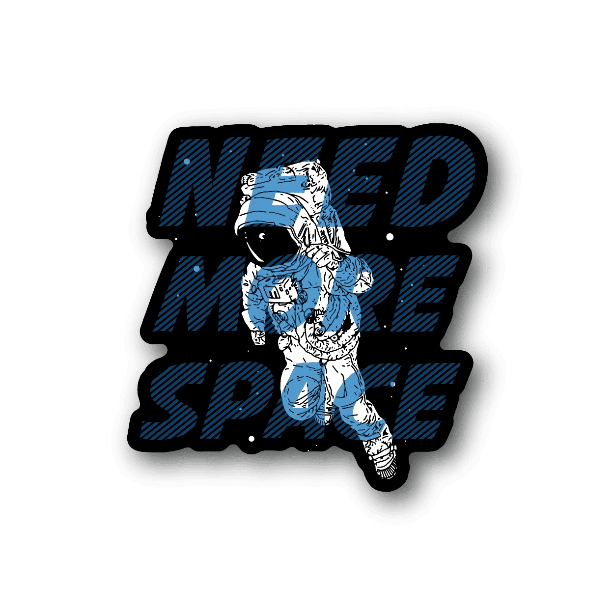 Vinyl sticker featuring blue astronaut with NEED MORE SPACE text