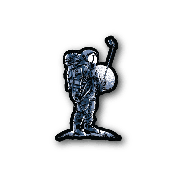 Astronaut taking selfie vinyl sticker, blue spacesuit holding phone
