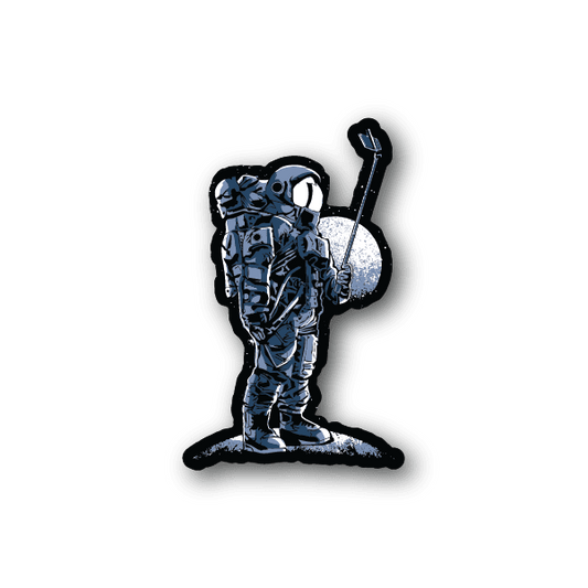 Astronaut taking selfie vinyl sticker, blue spacesuit holding phone
