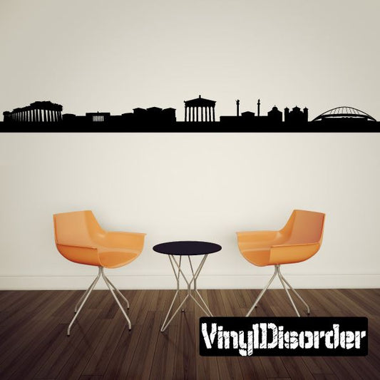 Athens skyline vinyl wall decal, dark building silhouette strip