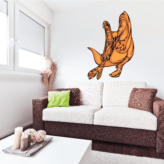 Attacking dinosaur sticker: orange cartoon dinosaur in a clawed, lunging pose