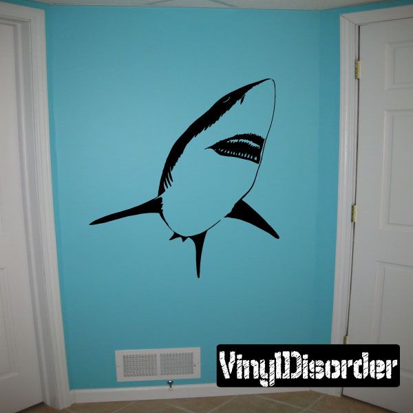Great white shark decal, black attacking shark silhouette with open mouth