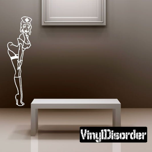 Nurse decal featuring a white line-art nurse holding a stethoscope, wall sticker