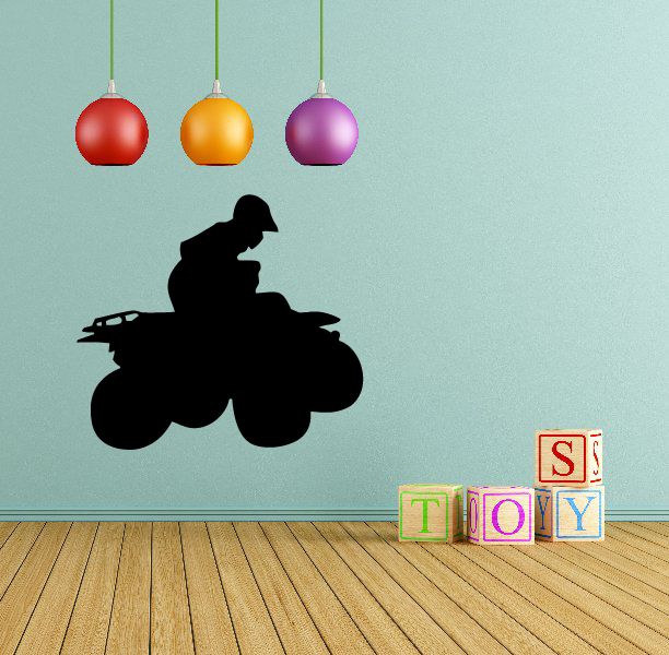 ATV wall decal with black rider on quad bike silhouette