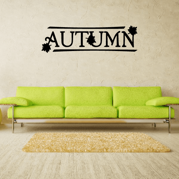 Autumn fall decal text with black leaf silhouettes