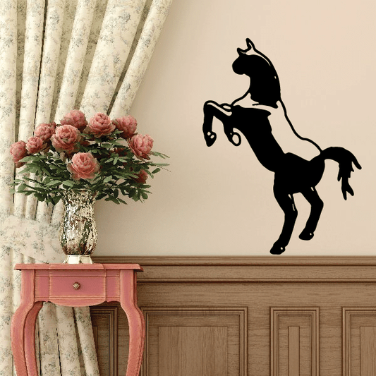 Standing horse silhouette decal, facing away, black outline on a light wall