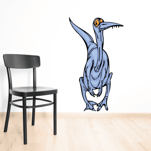 Blue awkward dinosaur sticker with orange eye and long tail