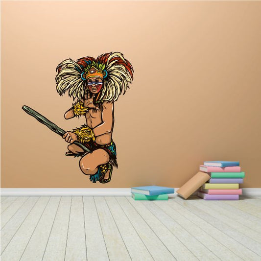 Image of Aztec Colored Crouching Eagle Warrior Sticker