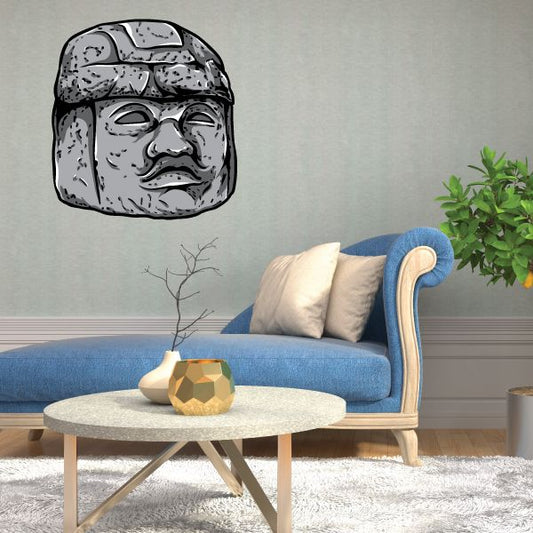 Image of Aztec Colored Stone Head Sculpture Sticker