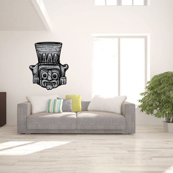 Image of Aztec Colored Tribal Head Stone Sculpture Sticker