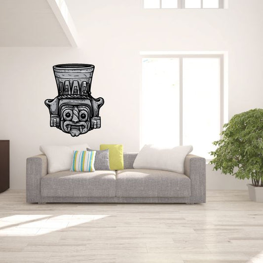 Image of Aztec Colored Tribal Head Stone Sculpture Sticker