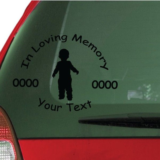 Circular baby boy memory decal with silhouette and 'In Loving Memory' text, custom 'Your Text'