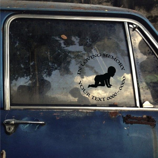 In loving memory decal with baby boy silhouette and "IN LOVING MEMORY" text